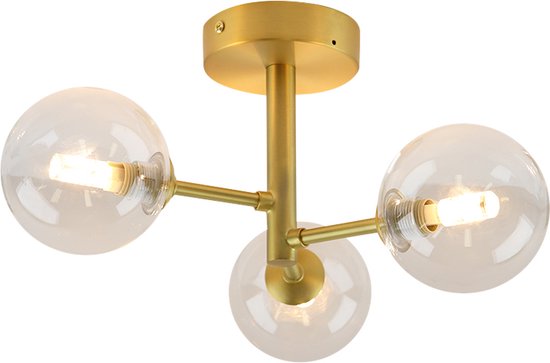 Olucia Amer - Moderne Badkamer plafondlamp - 3L - Glas/Metaal - Goud;Wit - Rond
