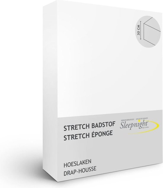 Sleepnight Hoeslaken - Stretch badstof - (hoekhoogte 30 cm ) blanc - B 180 x L 200 cm - Lits-jumeaux - Geschikt voor Standaard Matras/Boxspring/Matras + Topper - 600964-B 180 x L 200 cm