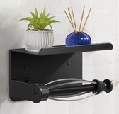 Toiletrolhouder met plank, SUS304 roestvrij staal twee installaties manieren toiletrolhouder wandmontage zelfklevend zwart