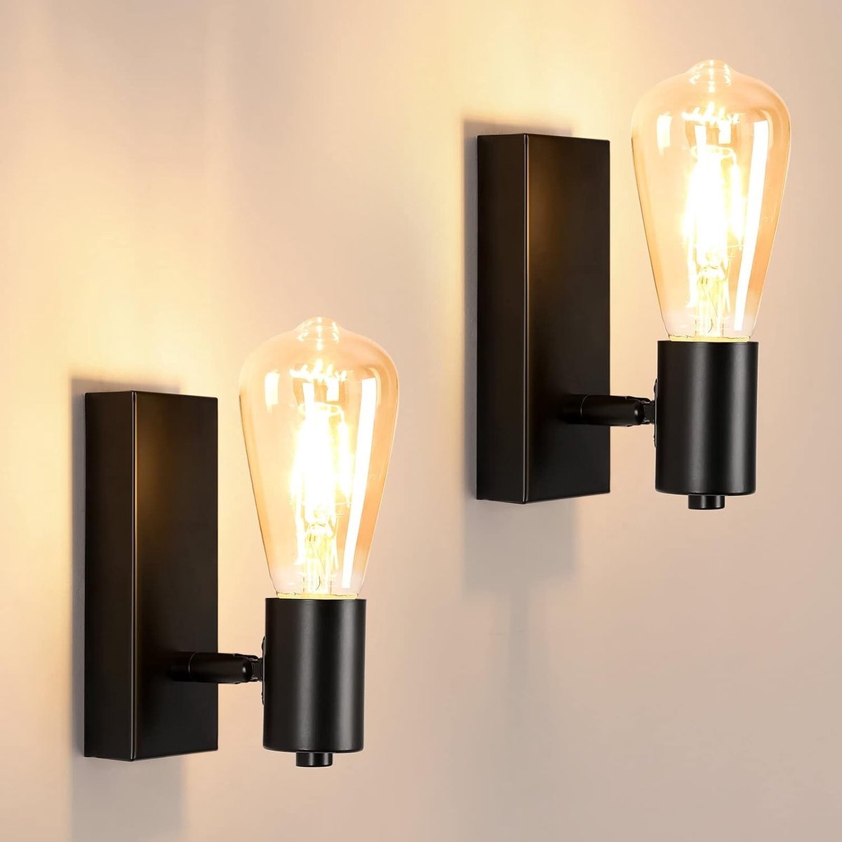 Delaveek-Set van 2 industriële wandlampen voor binnen - E27 - 90° of 360° verstelbaar - zwart - metalen wandlampen