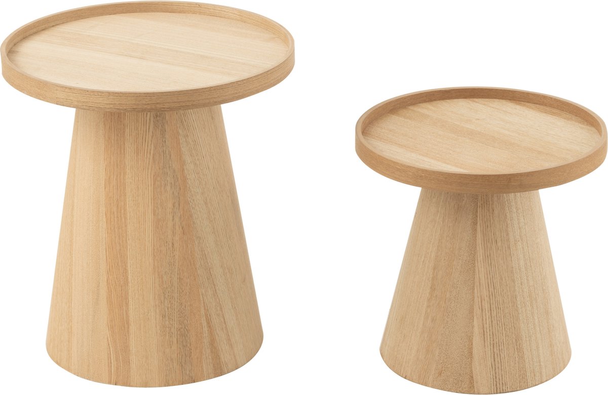 J-Line bijzettafel Rond + Rand - hout - naturel - set van 2