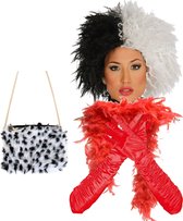 Ensemble d'accessoires de déguisement Cruel Lady - 4 pièces - Méchant Dalmatien - Perruque et accessoires