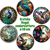 Allernieuwste.nl® Luxe SET 6 Stuks Kleurige Vogels Onderzetters voor Glazen - Coasters - Hout met Anti-Slip - Rond 10 cm - 6 Stuks %%