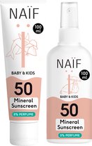 Naïf - Coffret Crème Solaire Minérale & Spray Solaire Minéral - Bébés & Enfants - 0% parfum - SPF50 - 2x100ml