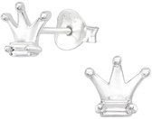Joy|S - Zilveren kroon oorbellen - 6 mm - zilver met zirkonia baguette - voor kinderen