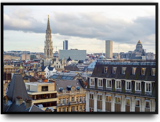 Brussel van boven Fotolijst met glas 40 x 50 cm - Prachtige kwaliteit - Belgie - Foto - Poster - Harde lijst met Glazen plaat ervoor - inclusief ophangsysteem
