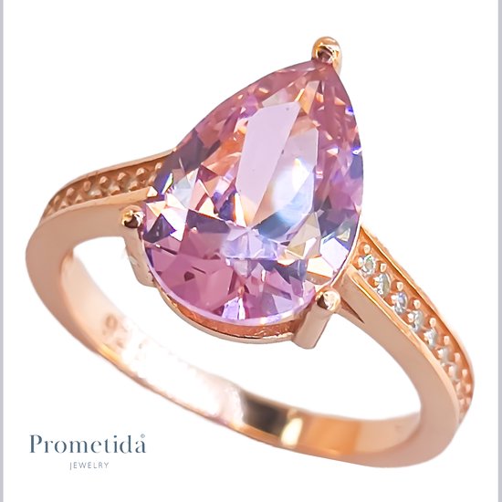 PROMETIDA / Statement Ring / Roze Ring / Roze Ringen / Roze Peer / rosé goud kleur / maat 52 / 6 / vriendschapsring / Valentijn Cadeau / moederdag cadeau / zie filmpje