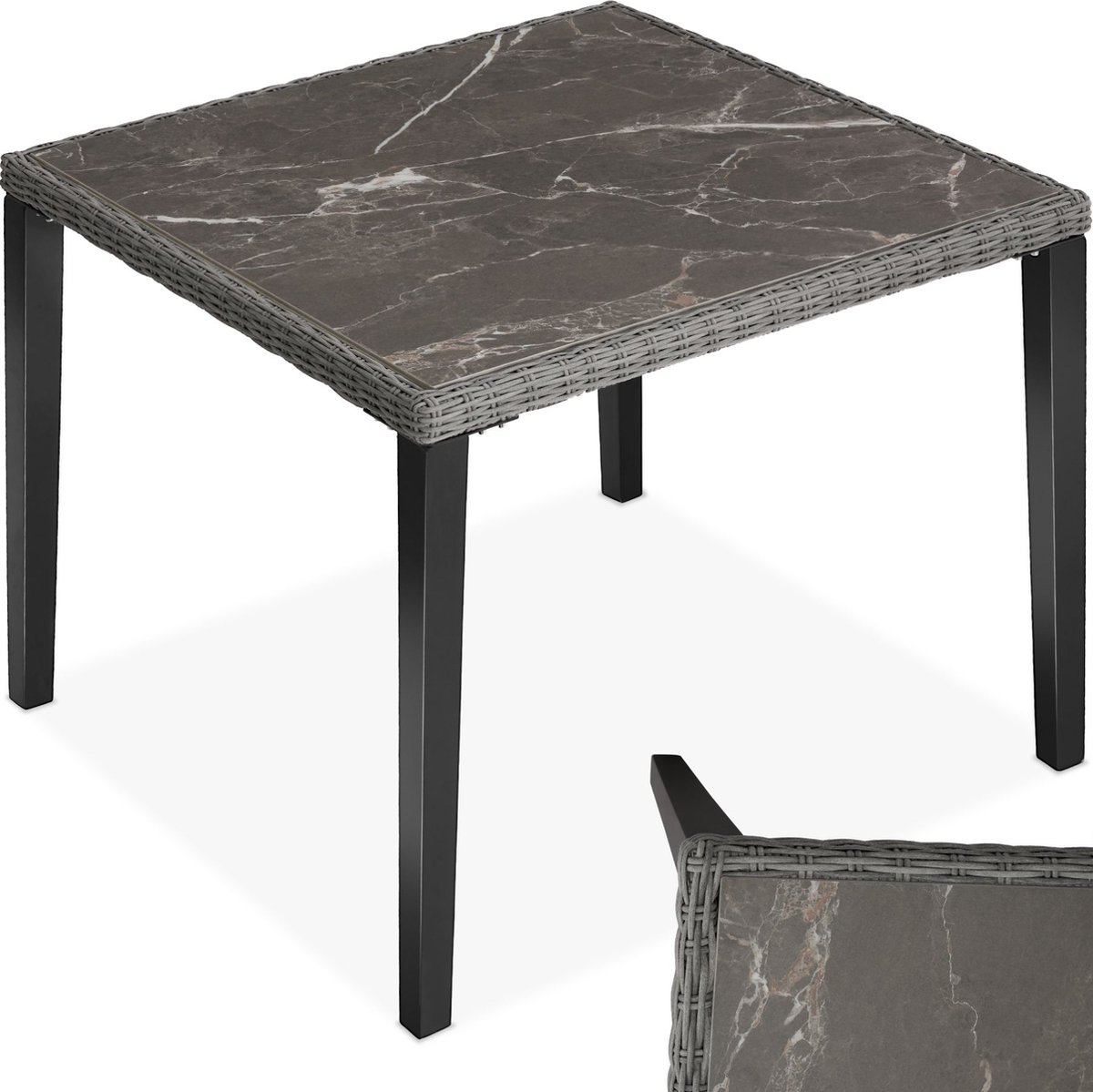 tectake® - Wicker tafel Tarent 93,5x93,5x75cm - grijs