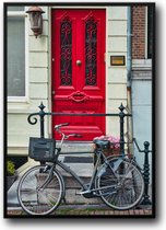 Typisch Nederlands huis met fiets voor de deur Fotolijst met glas 30 x 40 cm - Prachtige kwaliteit - Nederland - Foto - Poster - Harde lijst met Glazen plaat ervoor - inclusief ophangsysteem