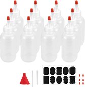 12 stuks knijpfles vloeibare fles 120 ml knijpfles plastic knijpfles met rode punten doppen, 1 vouwtrechter, 1 borstel, 1 sticker en 1 vloeibaar krijt voor handwerk