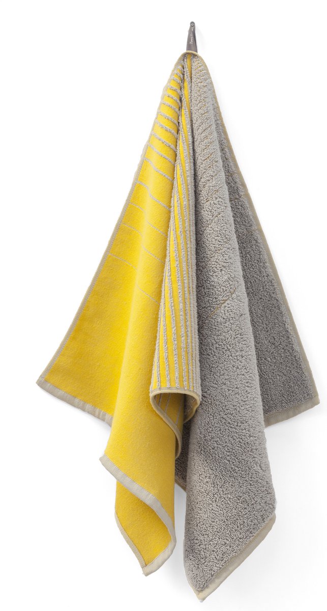 TweeDoek - geel & warm-grijs - design handdoek en theedoek in één! - Biologisch katoen