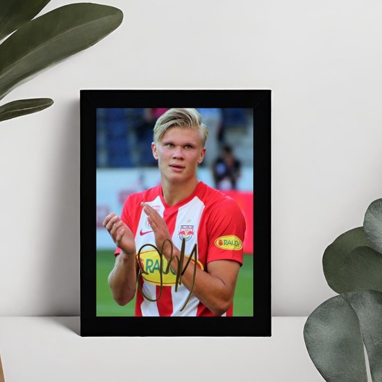 Erling Haaland Kunst - Gedrukte handtekening - 10 x 15 cm - In Klassiek Zwart Frame - Manchester City - Red Bull Salzburg - Rookie - Borussia Dortmund