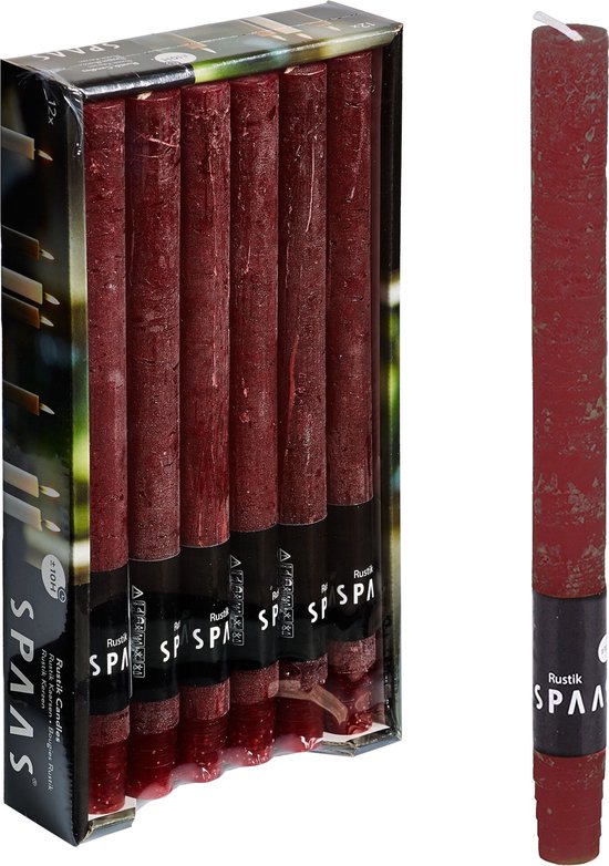 SPAAS Kaarsen - Rustieke kaarsen - Huishoudkaars - 10 branduren - Wijnrood - 12 stuks - Voordeelverpakking