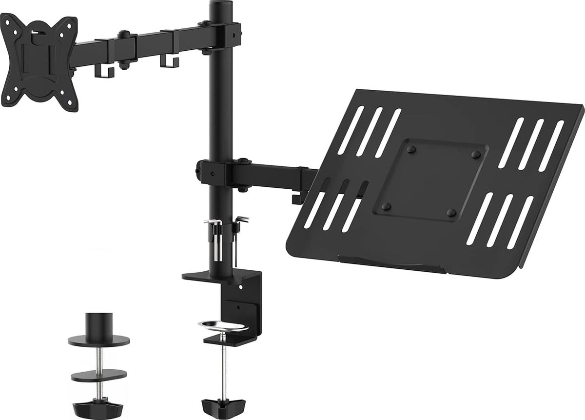 Monitor Halterung mit Laptop Ständer, für 13-32 Zoll Bildschirm, Neigbare, Drehungbar, Laptop Halterung, Max 17 Zoll Notebook, Monitorhalterung Max 10Kg