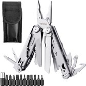 multitool, 17 in 1 opvouwbare roestvrijstalen multifunctionele tang, multitool, multitool als knipper, flessenopener en sleufschroevendraaier, met 11 schroevendraaierbits en beschermhoes