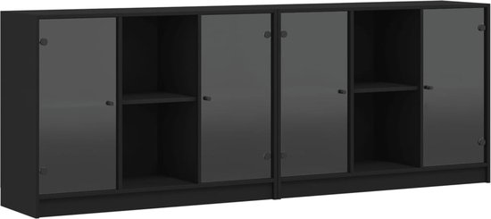 vidaXL - Boekenkast - met - deuren - 204x37x75 - cm - bewerkt - hout - zwart