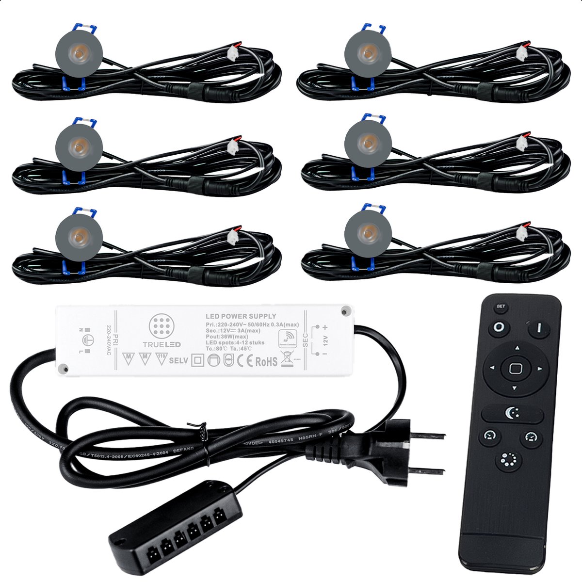 TrueLED Compact Gray - Inbouw LED Spot Dimbaar voor Overkapping - IP65 Verlichting voor Veranda - Complete set van 6 LED Spots