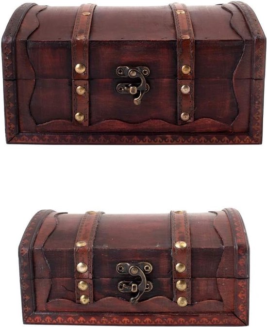 Schatkist Caribe, kist met slot en sleutel, houten kist, 28 x 19 x 15 cm, ideaal als geschenkdoos voor bijvoorbeeld bruiloft en verjaardag