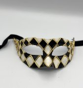 Masque vénitien fait main - Masque Arlecchino noir/blanc/or - Masque de carnaval - masque de gala noir blanc or