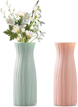 2 stuks vazenset, kunststof bloemenvaas, vazen voor tafeldecoratie, ideaal voor het bewaren van gedroogde bloemen en verse bloemen, vazen voor decoratie van woon- en slaapkamers (groen, roze)