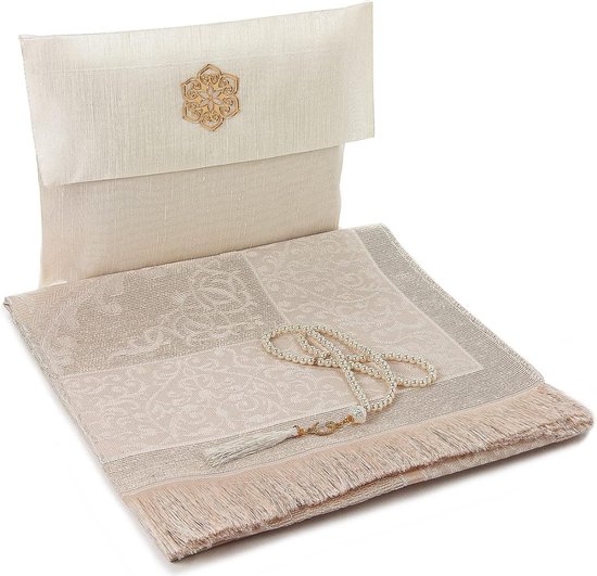Gebedskleed - Islam - Elegant Moslim Gebedskleed en Kralen in Stijlvolle Slub Stoffen Tas - Janamaz - Sajadah - Zachte Islamitische Gebedstapijt Mat - Compleet met Islamitische Geschenken - Islam Cadeau - Ramadan