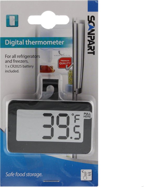 Scanpart digitale thermometer - Voor koelkast vriezer - diepvries - Koelkastthermometer - Simpel - Meetbereik temperatuur -20°C tot +50°C - Inclusief batterij