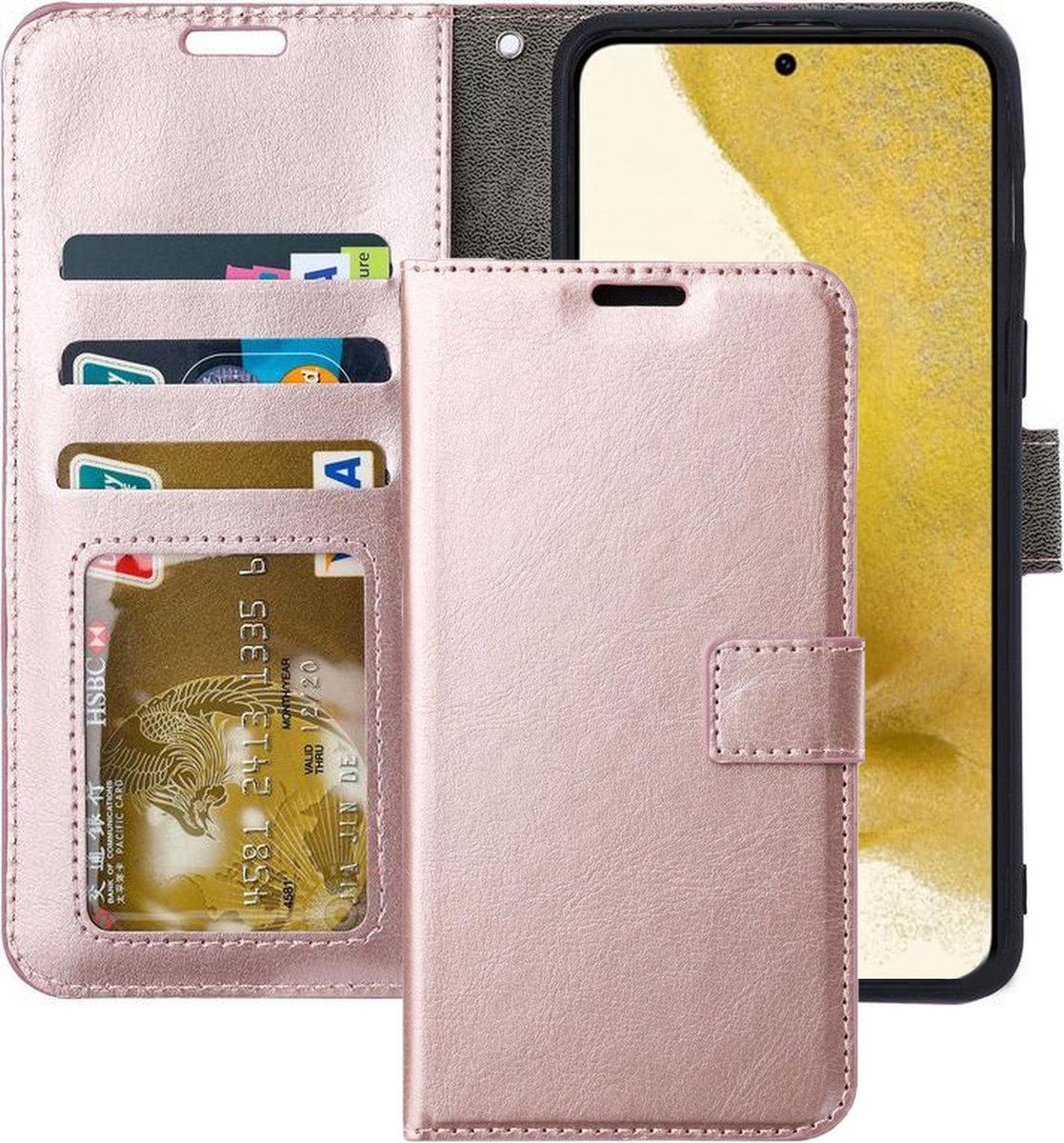 Portemonnee Book Case Hoesje Geschikt voor: Samsung Galaxy S22 Ultra S908 rosegoud