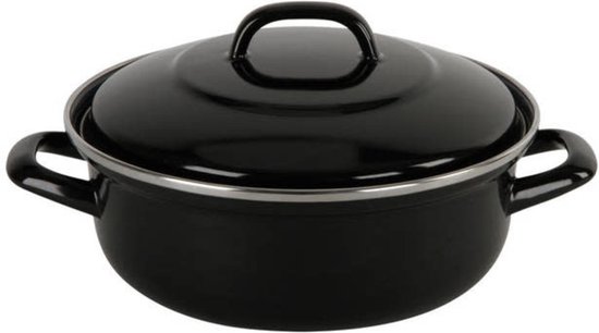 BK Fortalit Emaille braadpan 20cm/1.4L - Inductie braadpan - Ovenbestendig tot 230 graden - Geen antiaanbaklaag - Met deksel - Zwart