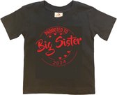 Shirt Aankondiging zwangerschap Promoted to Big Sister 2024 | korte mouw | Zwart/rood | maat 110/116 zwangerschap aankondiging bekendmaking Baby big sis sister