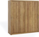 Armoire coulissante Bono 200, armoire, étagères, cintres, pour la chambre, largeur 200 cm, chêne doré, marron
