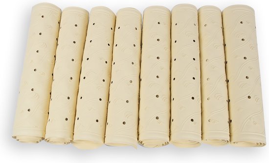 Set van 8 Anti Schimmel Badmatten – Antislip Douchemat– 36cm x 76cm – Beige Rubber - Met Zuignappen & Handwasbaar