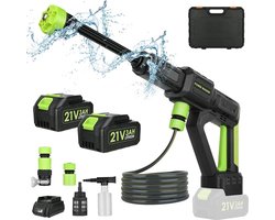Draadloze Power Washer, draagbare hogedrukreiniger 28 bar/406 PSI Accu-straalreiniger met 2 stuks accu, 6-in-1 mondstuk, schuimpot, 16FT slang voor terrasreiniging en autowassen