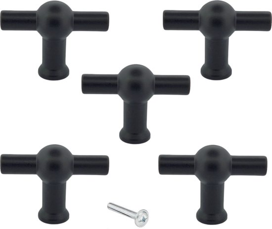 Kastknoppen Kansas T-Greep zwart 5 Stuks - Kastknop - Meubelknop - T-Greep - deurknoppen voor kasten - Meubelbeslag - deurknopjes - By MJM