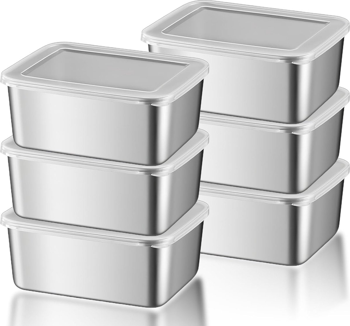Set van 6 lunchboxen, roestvrij staal met deksel, lunchbox van 650 ml, roestvrijstalen lunchbox, metaal vaatwasmachinebestendig, maaltijdbereidingsdozen, lunchbox voor volwassenen, schoolpicknick