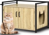 Kattentoilet met zijdelingse ingang in kattenvorm, multifunctionele kast voor huisdieren, met 2 deuren, magneetsluiting, bed met ijzeren frame, 75 x 55 x 51 cm