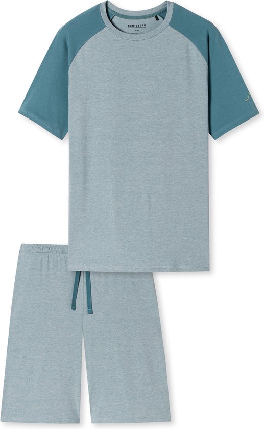 Foto: Schiesser 95 5 nightwear shortamaset heren shortama organic cotton strepen golf blauw grijs maat xl