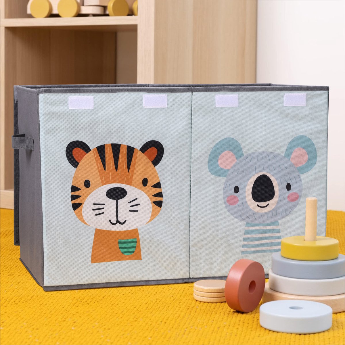 Navaris speelgoedkist met deksel - 62 x 33 x 40 cm - Opbergbox voor de kinderkamer - Opbergdoos speelgoed - Met leuke dierenprint
