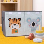 Navaris speelgoedkist met deksel - 62 x 33 x 40 cm - Opbergbox voor de kinderkamer - Opbergdoos speelgoed - Met leuke dierenprint