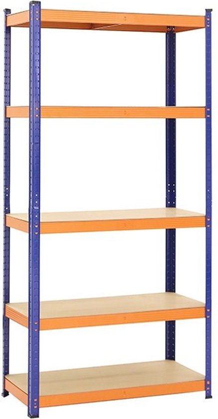 Stellingkast Blauw/Oranje 5 planken - Opbergrek 180x90x40 cm - 175kg Draagkracht