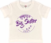 Shirt Aankondiging zwangerschap Promoted to Big Sister 2024 | korte mouw | wit/paars | maat 98/104 zwangerschap aankondiging bekendmaking Baby big sis sister Grote Zus