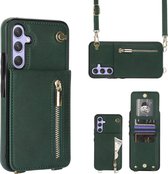 Geschikt Voor Samsung Galaxy A15 Hoesje Met Koord - Solidenz A15 Wallet Case Cover - Telefoonhoes - Backcover Met Koordje - Cord Case - Lanyard - Hoesje A15 - Groen