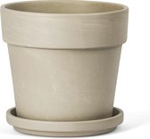 Pot de Fleur en Terre Cuite avec Soucoupe - Granit Crème - Ø 24 cm - Hauteur : 22 cm