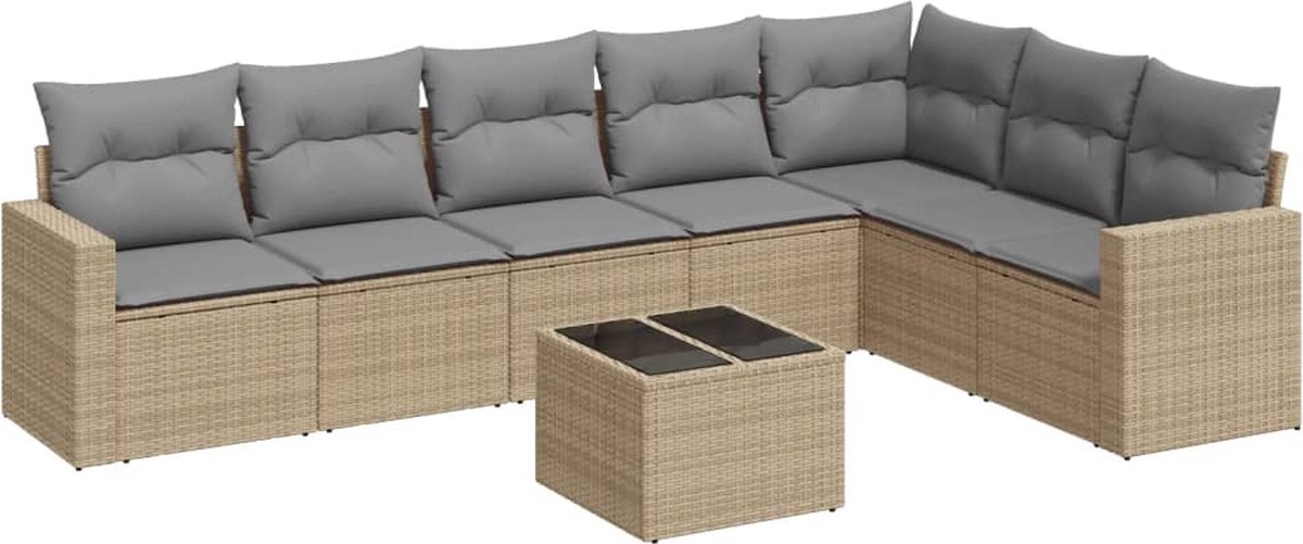 vidaXL 8-delige - Loungeset - met - kussens - poly - rattan - beige