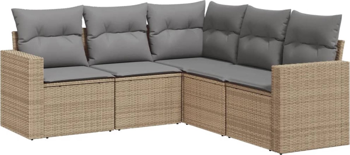vidaXL 5-delige - Loungeset - met - kussens - poly - rattan - beige
