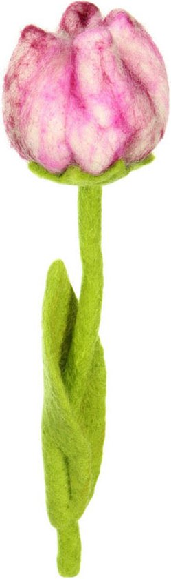 Bloem Vilt - Tulp Flora Fuchsia/Roze/Wit - 40cm - Fairtrade Sjaalmetverhaal