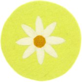 Onderzetter Vilt Rond - Geelgroen met Witte Margriet - 20 cm - Fairtrade Sjaalmetverhaal