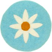 Onderzetter Vilt Rond - Turquoise met Witte Margriet - 20 cm - Fairtrade Sjaalmetverhaal