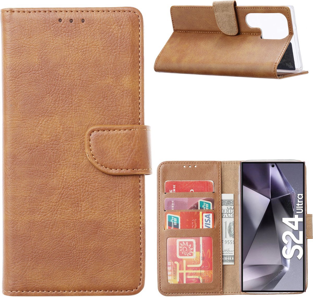Portemonnee Book Case Hoesje Geschikt voor: Samsung Galaxy S24 Ultra - Lichtbruin