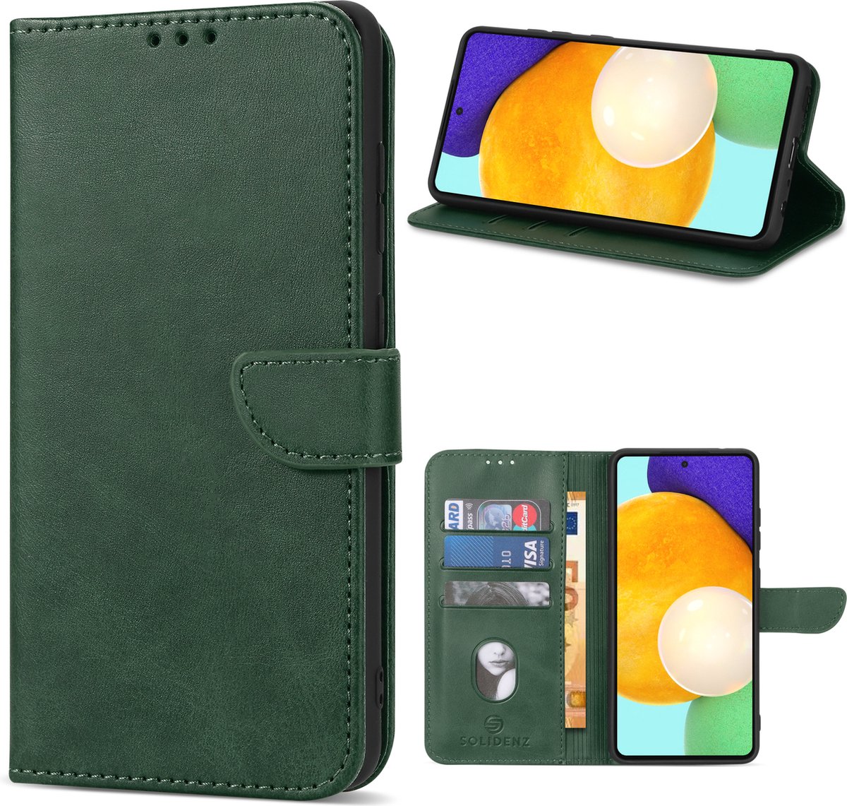 Geschikt Voor Samsung Galaxy A55 hoesje - Solidenz bookcase - Telefoonhoesje A55 - Cover Hoes - Met Pasjeshouder - Groen