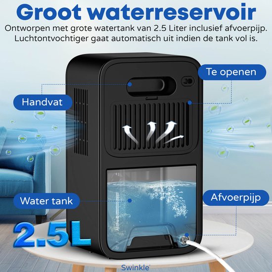 Déshumidificateur et purificateur d'air Swinkle® - Déshumidifie jusqu'à 1 L par jour - Déshumidificateur adapté au salon, chambre à coucher, salle de bain avec écran LED